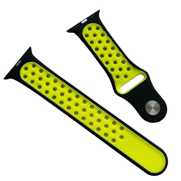 5/$20 NEW Black / Volt Holes Silicone Sport Band Apple Watch 38/40/41mm M/L - Picture 3 of 8